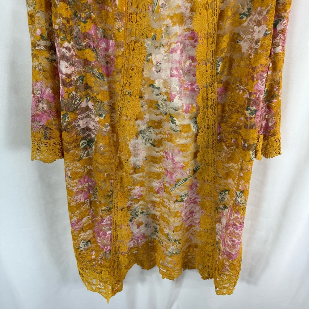 Jolie & Joy Women's Floral Lace Sz:M Sheer Bell Sleeve Duster Cardigan kimono - Picture 4 of 12